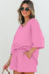 Pink Solid Loose V Neck Half Sleeve Tee and Shorts