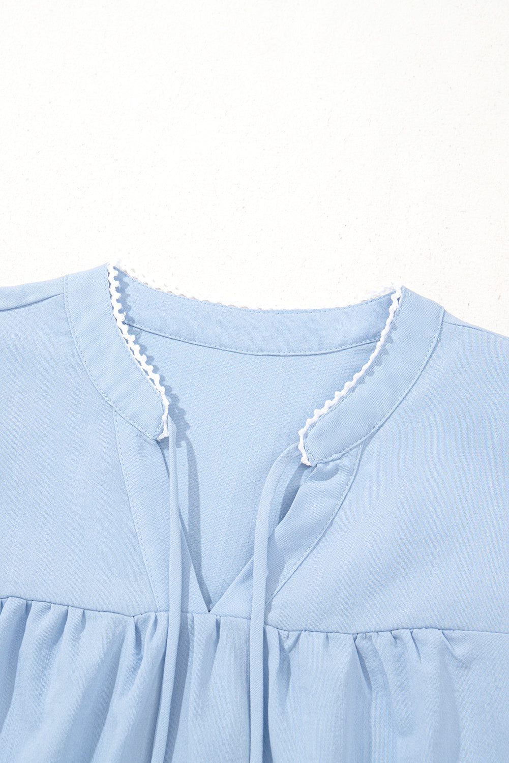 Floral Embroidered Puff Sleeve Split-Neck Blouse