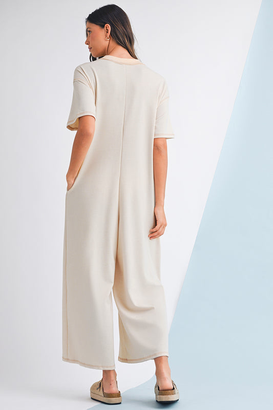 Patchwork Pocket Short Sleeve Jumpsuit