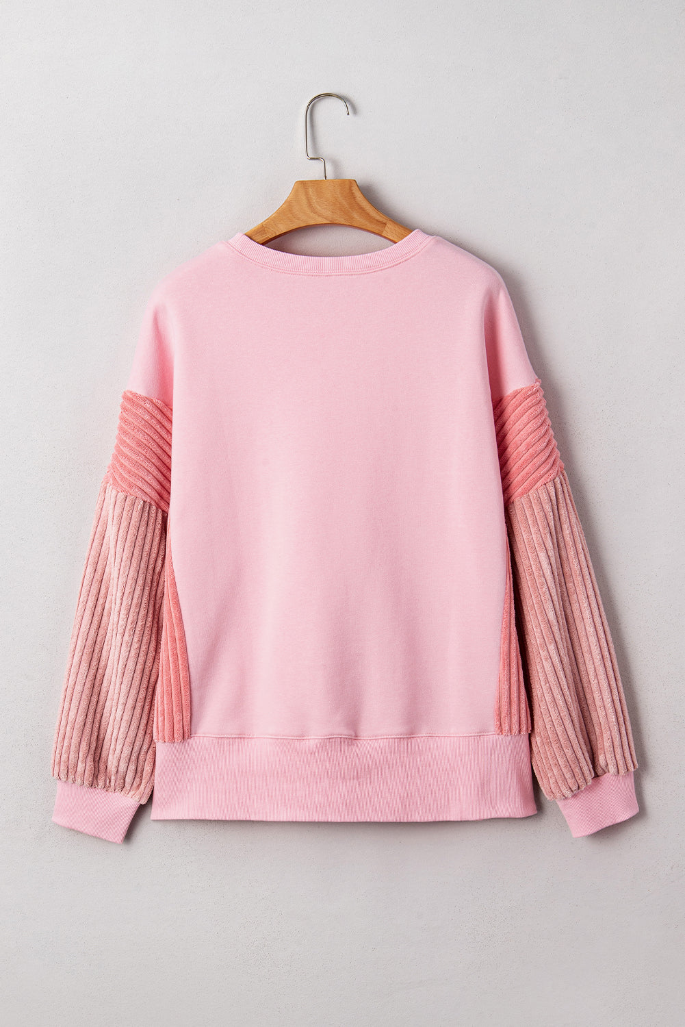 Light Pink Sequin Nutcracker Textured Sleeve Patchwork Sweatshirt