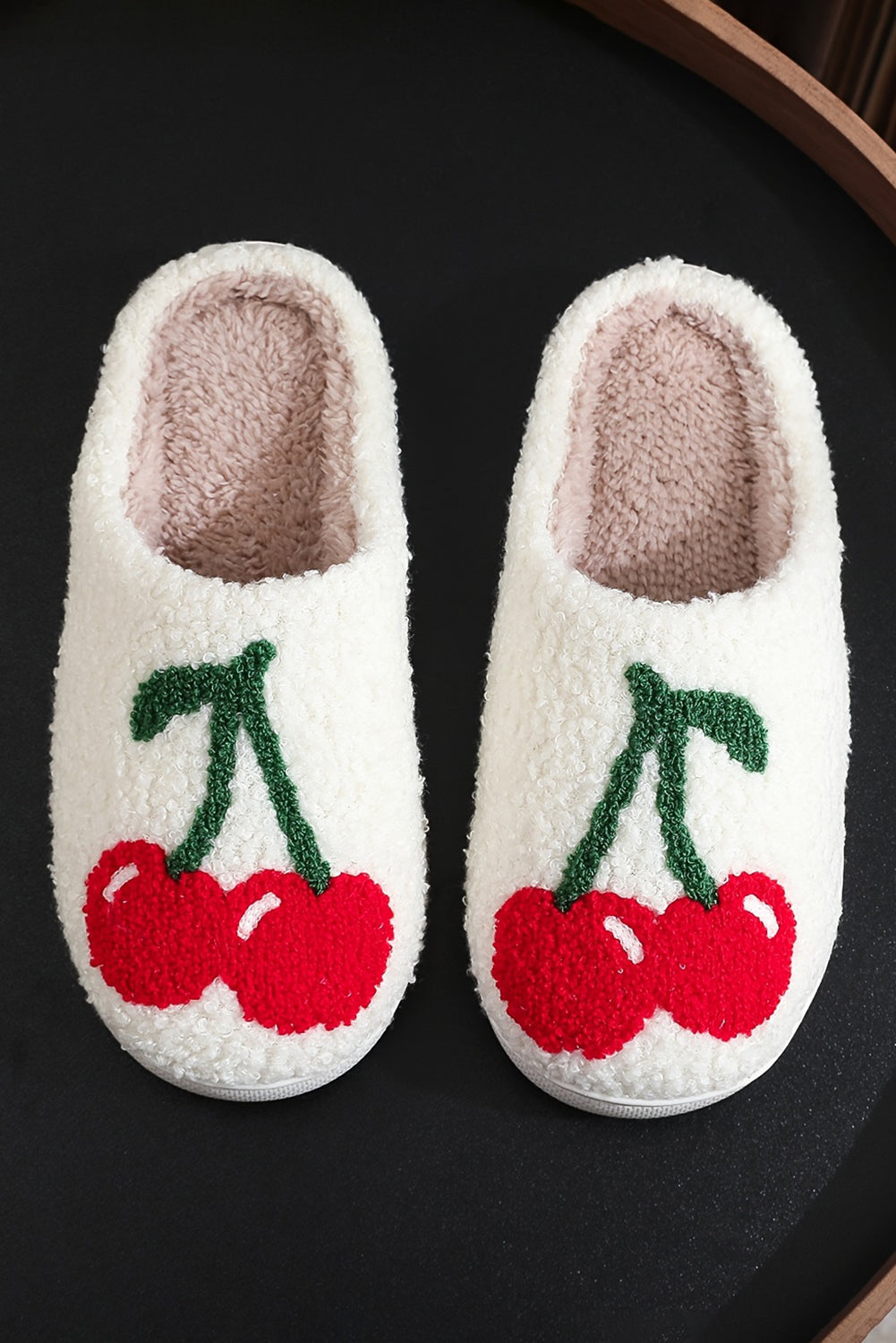 Cute Cherry Open Heel Plush Slippers