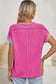 Apricot Pink Colorblock Crinkle Rib Round Neck T Shirt