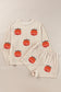 Twisted Rib Sequin Pumpkin Patched Long Sleeve Pullover and Shorts Set