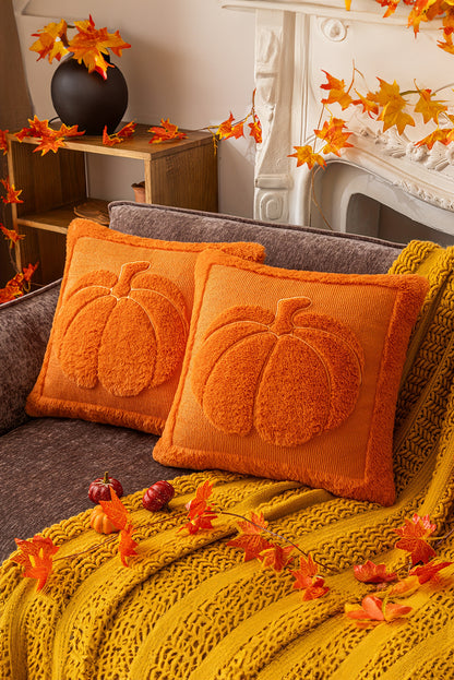 Orange Plush Textured Pumpkin Throw Pillowcase