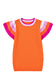 Bright Pink Contrast Sleeve Striped Round Neck Knitted Tee