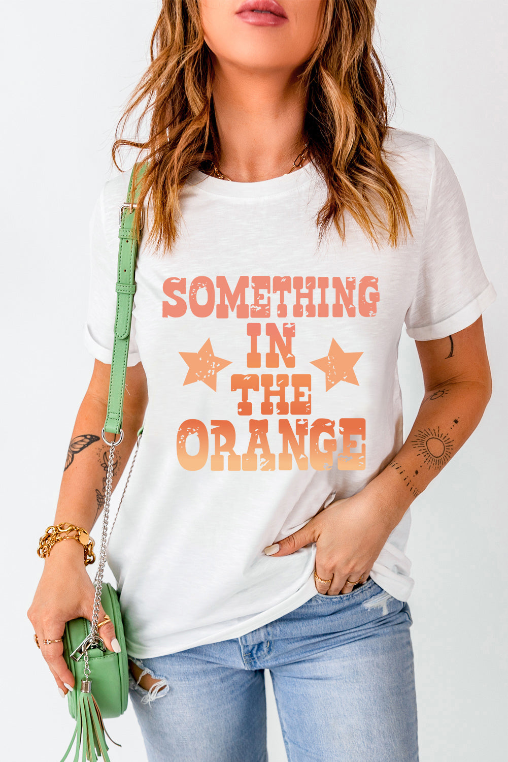 White SOMETHING IN THE ORANGE Graphic Crew Neck T Shirt