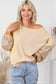 Apricot Sequin Patchwork Sleeve Open Back Waffle Knit Top