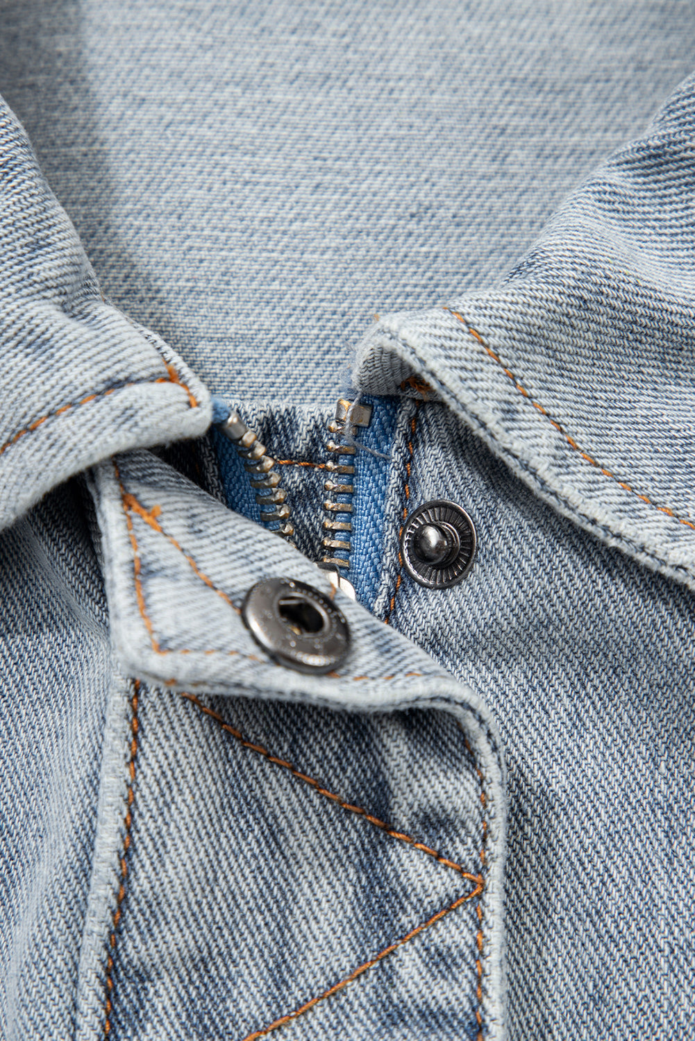 Beau Blue Street Style Zip Up Washed Denim Jacket