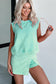 Mint Green Two Piece Mineral Wash Cotton Tank Top Lined Split Skirt Set