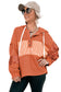Cinnamon Striped Waffle Patchwork Drawstring Hooded Long Sleeve Top