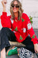 Red Santa Claus Christmas Tree Patched Pattern Drop Shoulder Sweatshirt