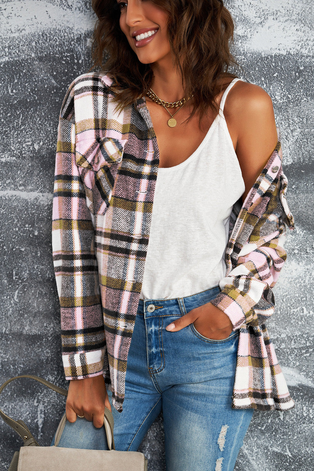 Red Plaid Button Front Pocket Shirt Shacket