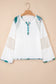 White Floral Mesh Patched Color Block Half Button Blouse