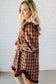 Red Plaid Print Ruffled Long Sleeve Patchwork Hem Mini Shirt Dress