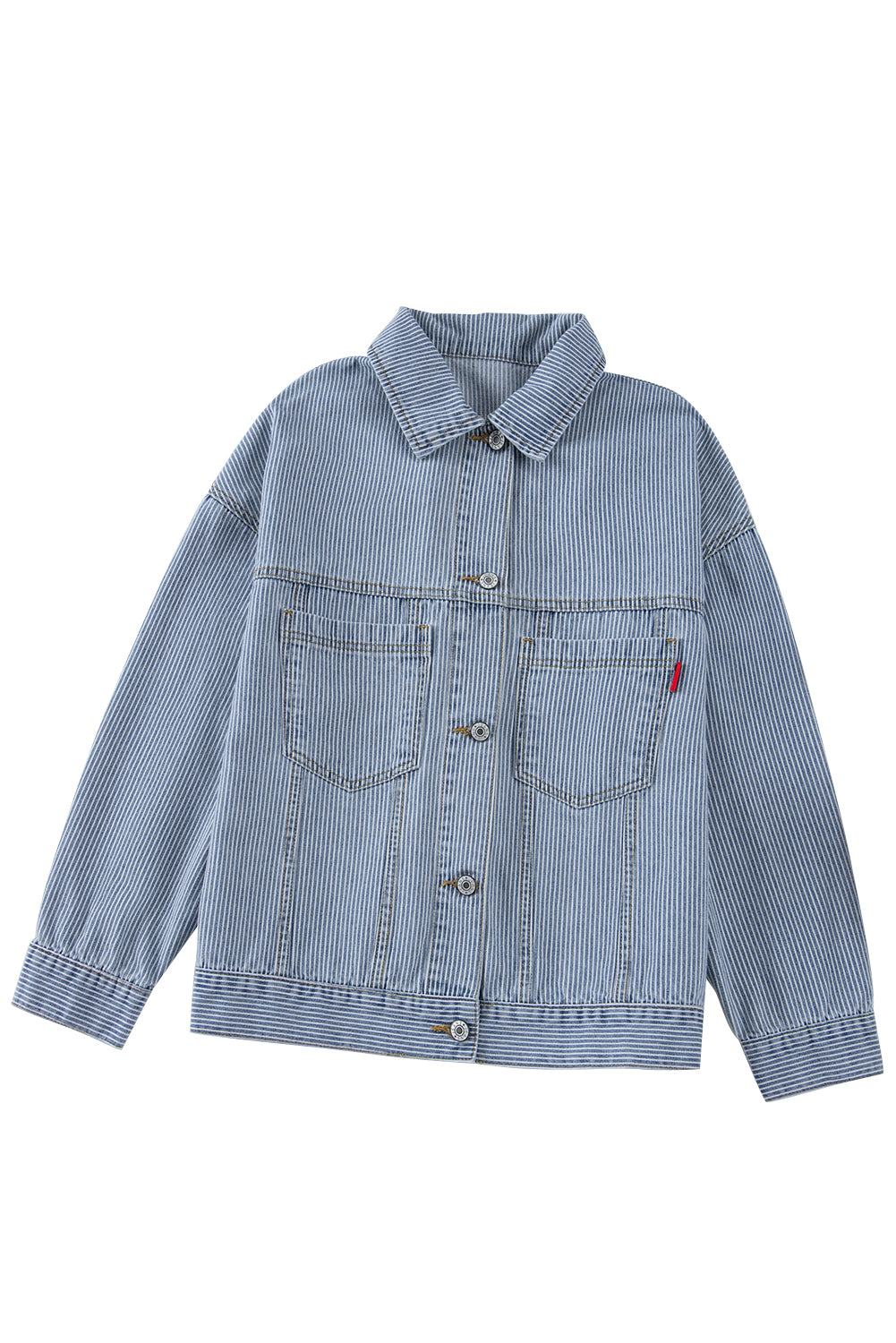 Dark Blue Washed Oversized Pocketed Denim Jacket