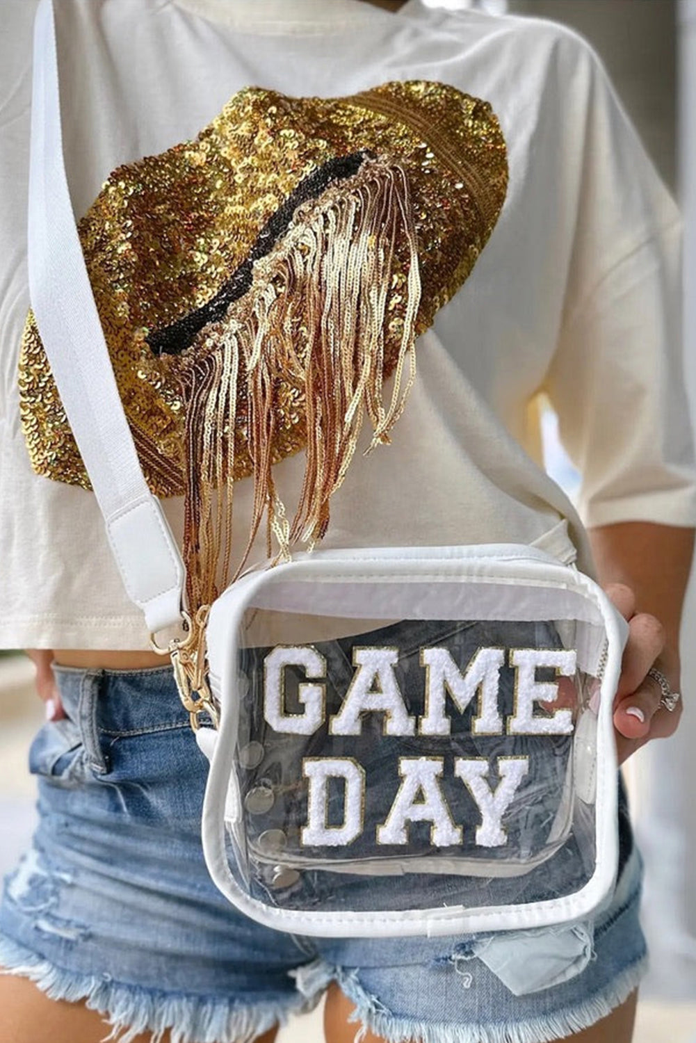 Fiery Red Chenille GAME DAY Pattern Clear Bag