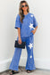 Blue Acid Wash Star Patched Rolled Trim Pants Set