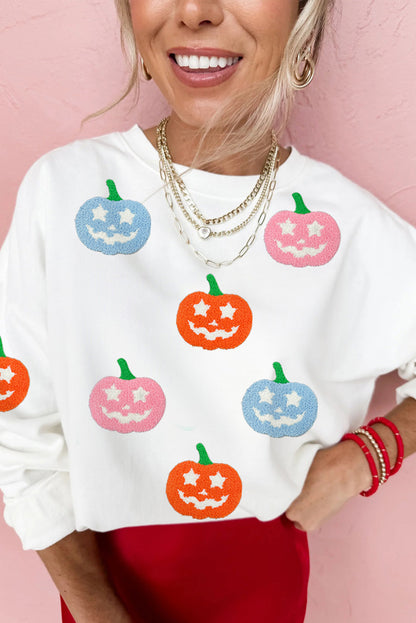 White Cute Halloween Pumpkin Graphic Sweatshirt