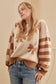Striped Checkered Sleeves Bow Print Knit Sweater