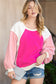 Rosy Colorblock Patchwork Plush Pullover Sweatshirt