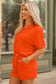 Orange Textured V Neck T Shirt and Shorts Set