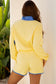 Yellow Color Block Patchwork Half Button Pullover and Shorts Two Piece Outfit