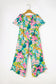 Green Mix Tropical Print Strapless Ruffle Jumpsuit