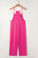 Rose Red Pocketed Adjustable Spaghetti Strap Straight Leg Jumpsuit