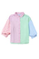 Pink Stripe Color Block Balloon Sleeve Button Loose Fit Shirt