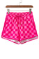 Black Checkered Drawstring Elastic Waist Casual Shorts