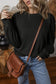 Black Eyelet Embroidered Patchwork Sleeve Ribbed Sweatshirt