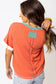 Grapefruit Orange Contrast Trim Exposed Seam V Neck T Shirt