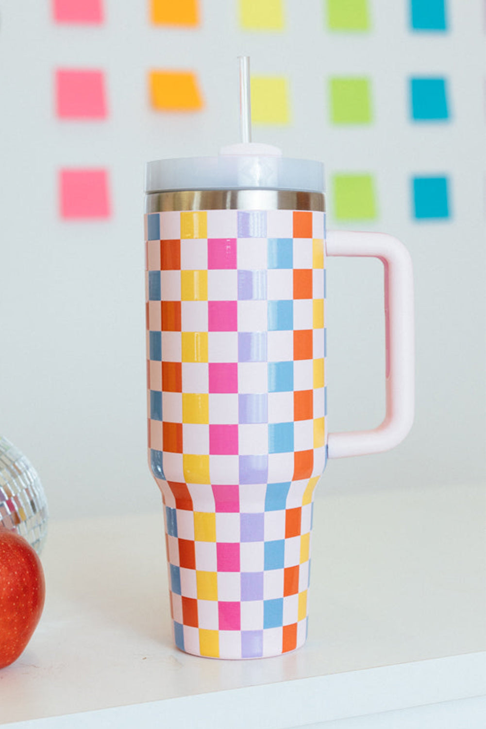 40oz Colorful Checkered Print Tumbler Cup