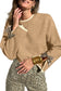 Tan Leopard Bow Decor Split Cuffs Contrast Trim Sweater