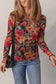 Multicolor Floral Print Lettuce Trim Long Sleeve Mesh Top
