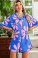 Boho Blue Floral Shirt Collar Romper