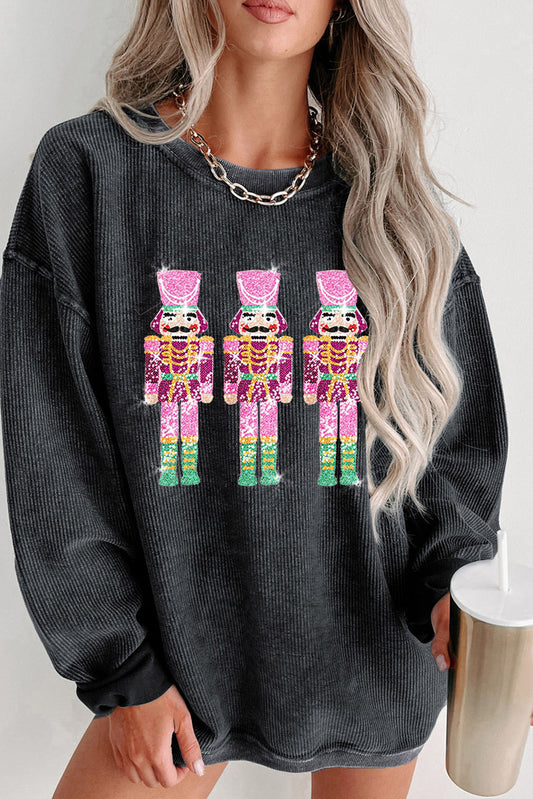 Black Neon Nutcrackers Mineral Wash Corded Graphic Sweatshirt