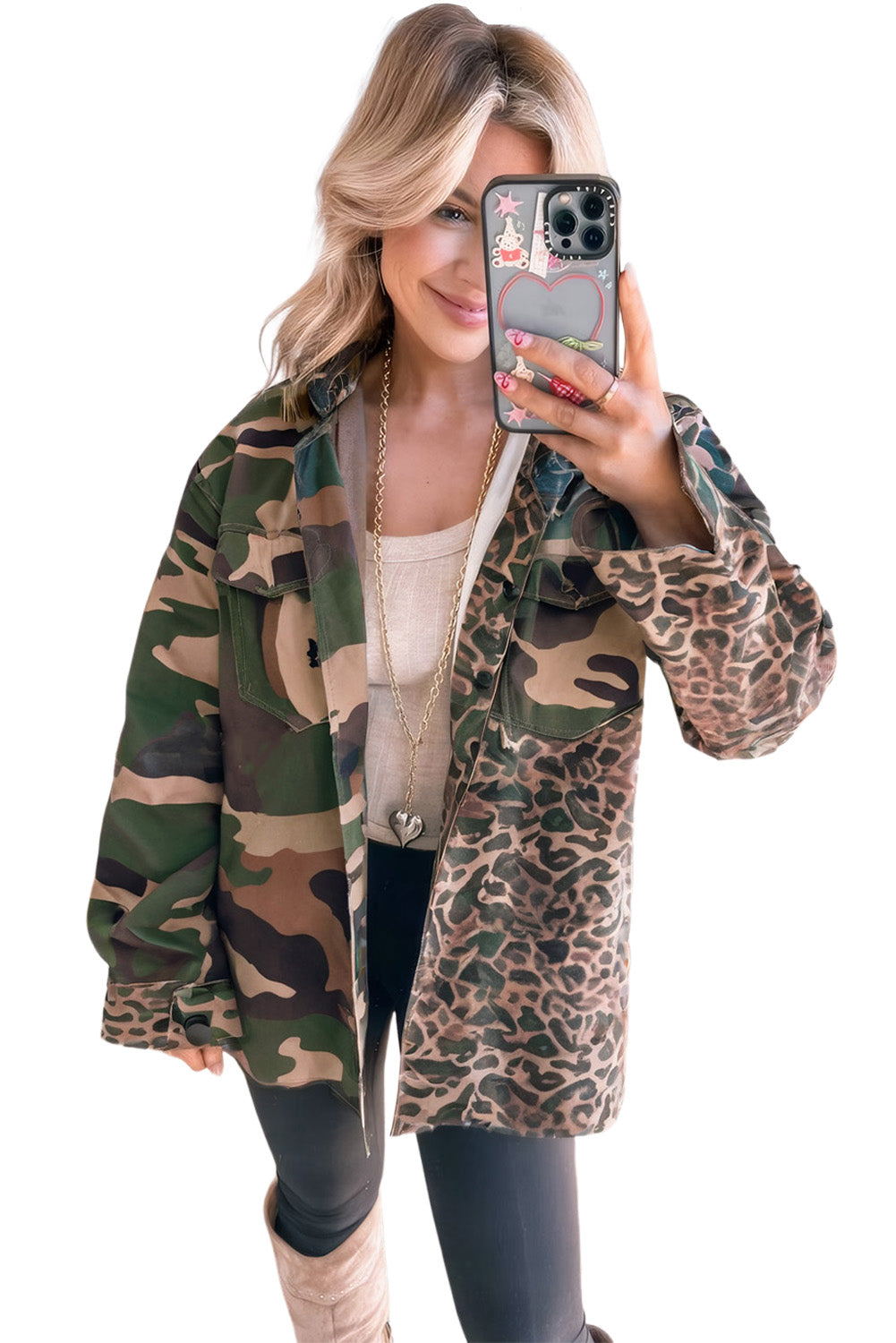 Leopard Camouflage Patchwork Oversized Shacket