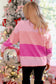 Pink Holly Jolly Sequined Color Block Crew Neck Sweater