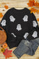 Black Glitter Ghost Pattern Crew Neck Halloween Sweatshirt