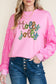 Pink Holly Jolly Sequins Patch Drop Shoulder Patchwork Long Sleeve Top