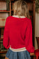 Red Merry Color Block Edge Drop Shoulder Cozy Sweater