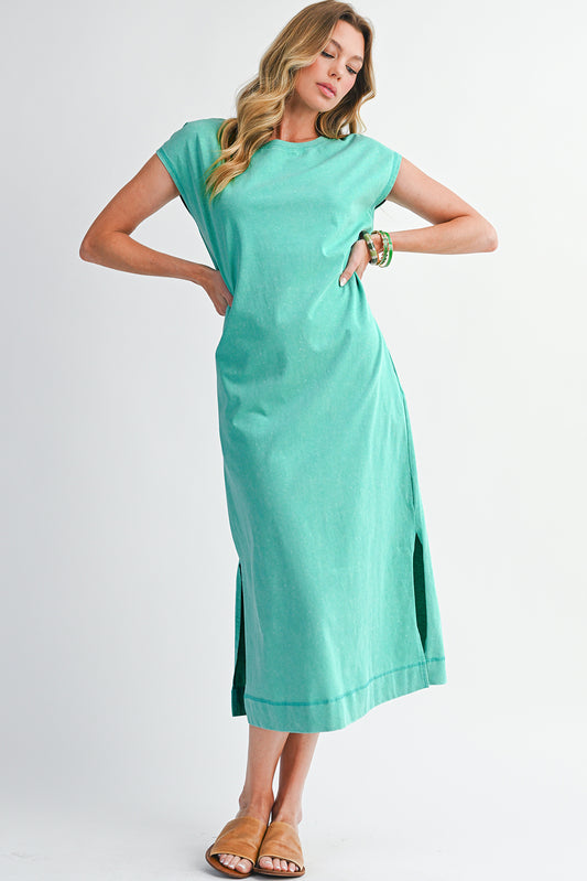 Mineral Wash Pocketed Cotton T-Shirt Dress