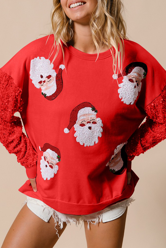 Red Sequined Santa Claus Long Sleeve Christmas Sweatshirt
