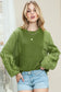 Green Eyelet Drop Shoulder Long Sleeve Pullover Sweater