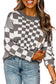 Brown Checkered Drop Shoulder Round Neck Sweater