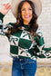 Green Bow Print Checkered Knit Sweater