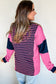 Pink & Navy Striped Colorblock V-Neck Long Sleeve Top