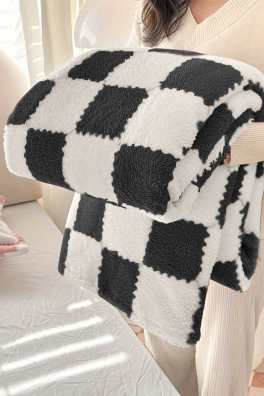 Black Checkered Fluffy Fleece Blanket