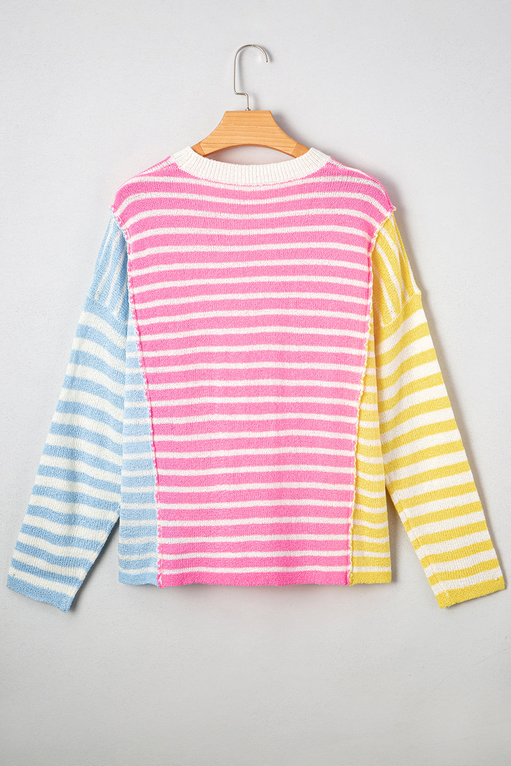 Multicolor Colorblock Striped Patchwork Dolman Sleeve Slit Sweater